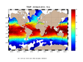 Carte de température des océans à 10 m de profondeur (30 mars 2014, analyses ISAS)